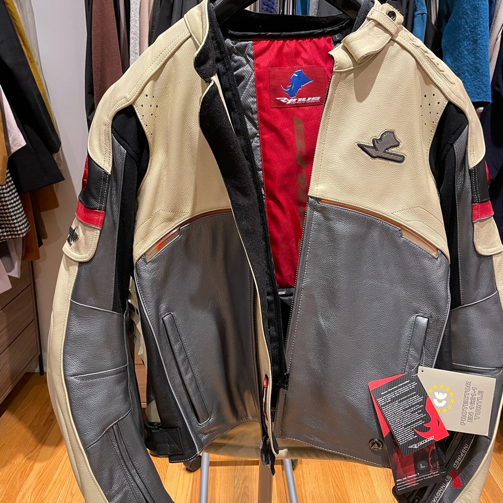 Stylish Motorcycle Jacket Beige and Gray Motorcycle Jacket